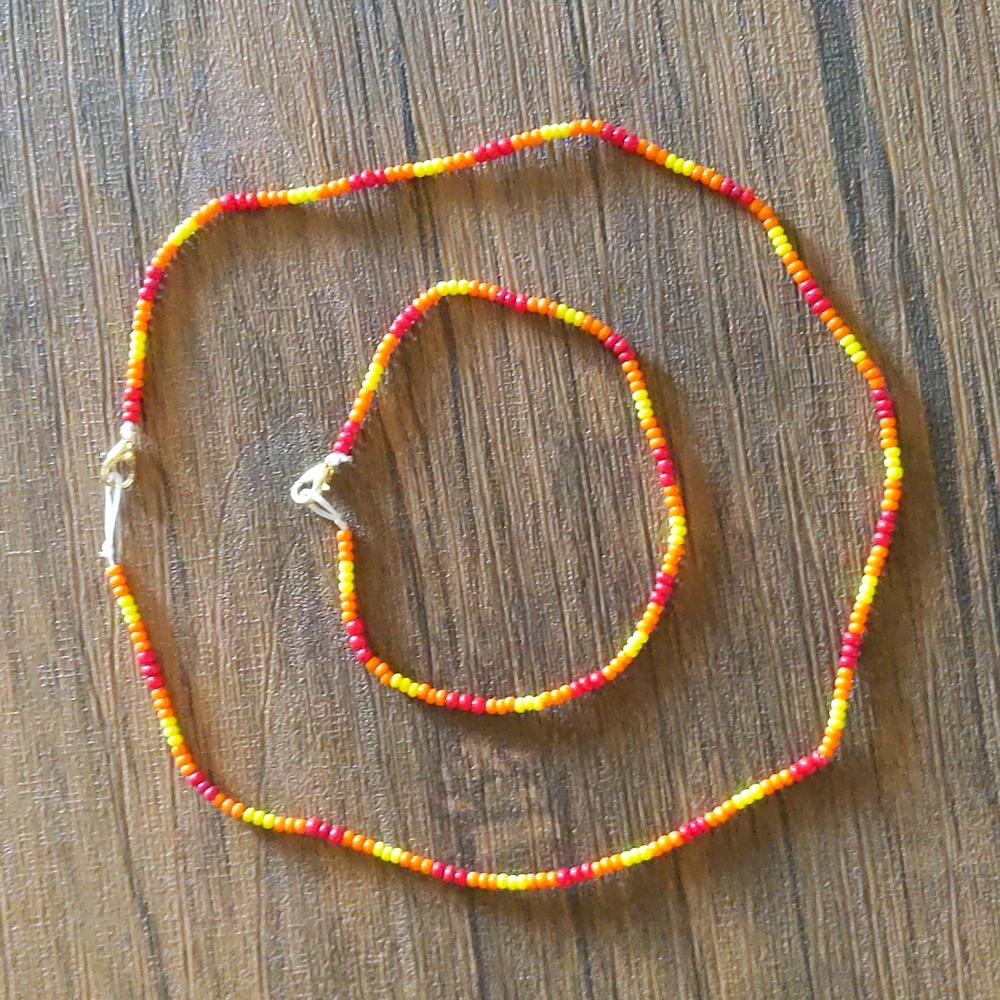 Beaded Choker & Bracelet, Warm Tones ☀️